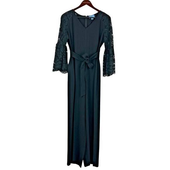 CeCe Womens Size 6 Wide Leg Dressy Jumpsuit Lace Bell Sleeves Hidden Zipper H1 - Picture 1 of 11